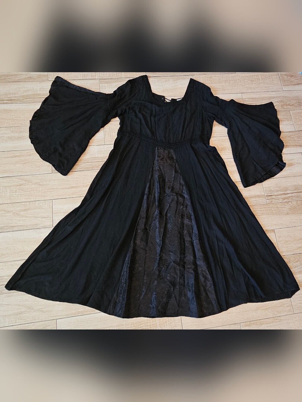 HolyClothing Embroidered Maxi Dress 3X Black Lace Up Boho Renaissance Witchy